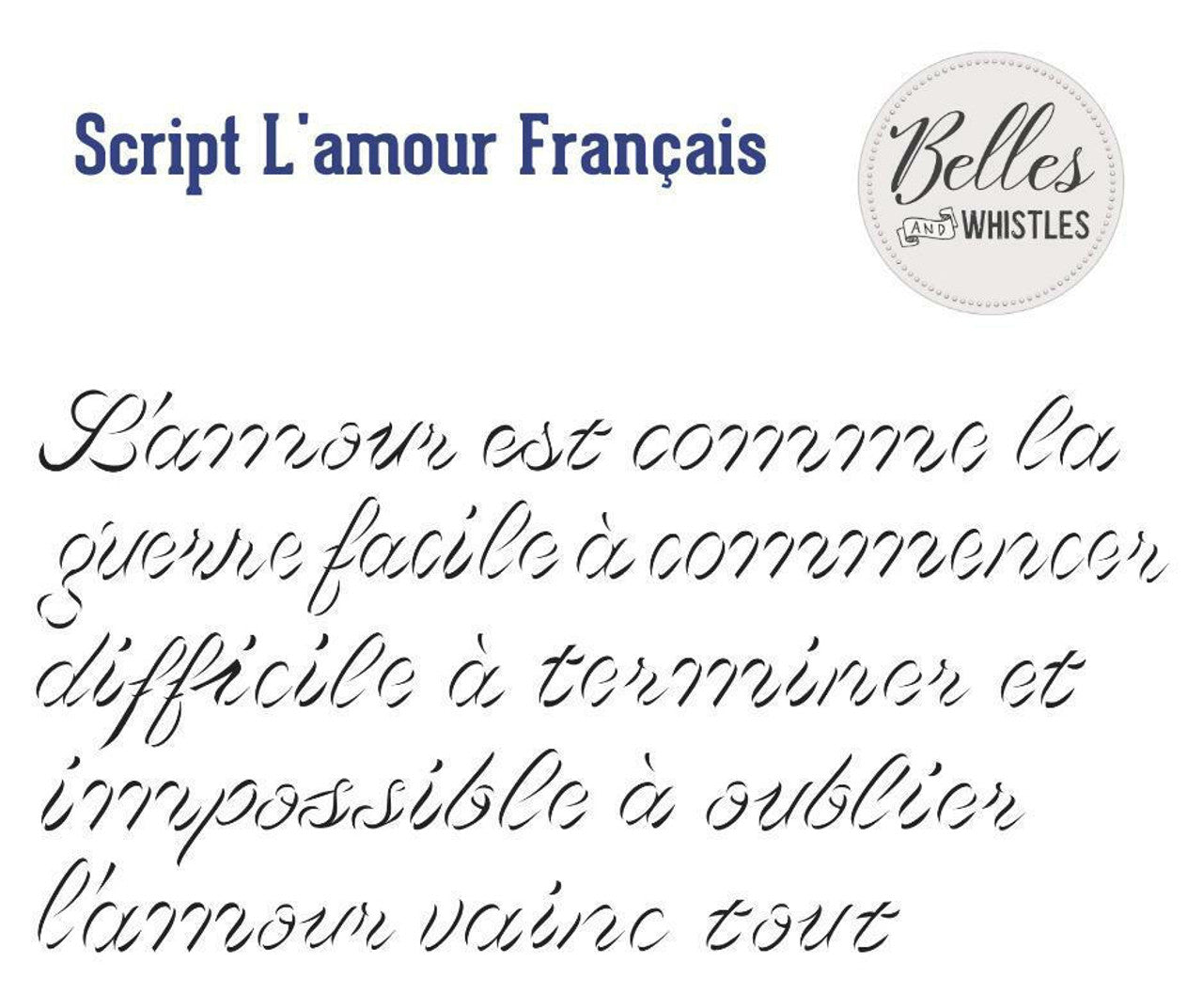 Mylar-Script d'amour Français Small- Stencil